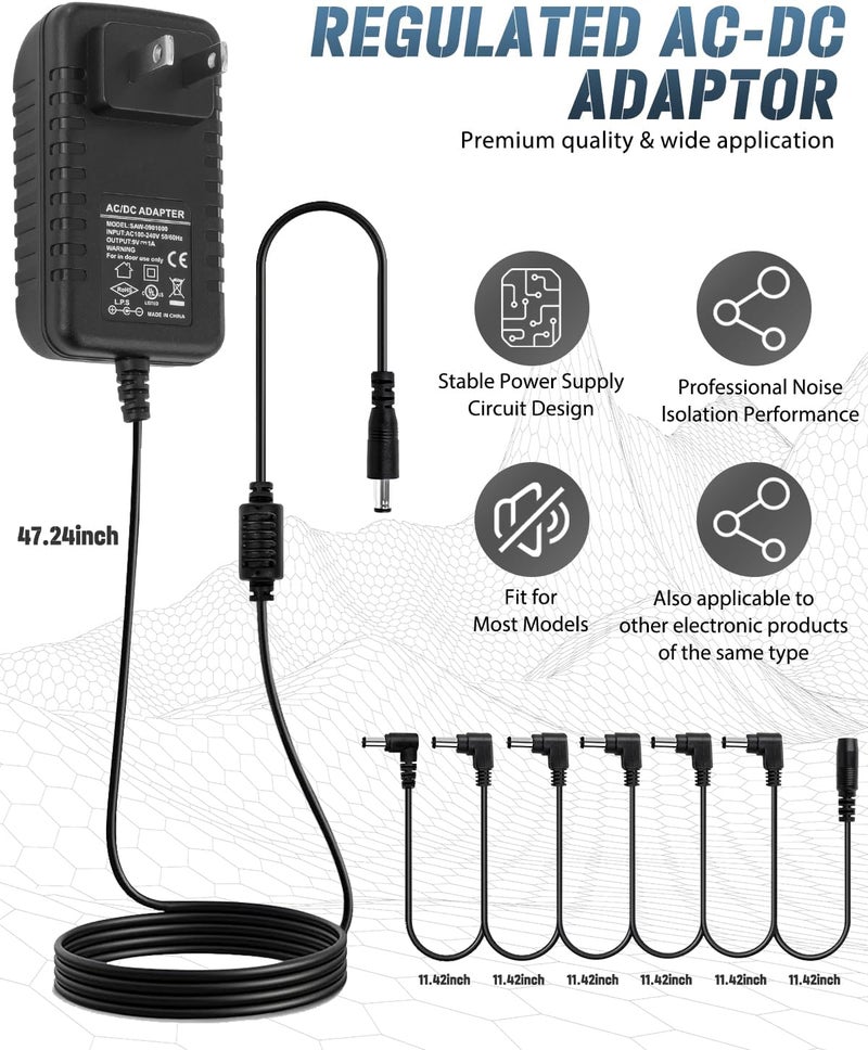 STRICH SPA-10 Guitar Pedal Power Supply Adapter (1000mA -1A) AC DC 9V, Compatible for Guitar Pedal Bass Effect Pedal Board (Tip Negative), 6 Way Daisy Chain Cables, New Version - Image 2